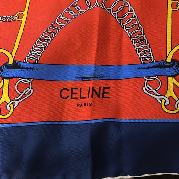 Celine scarf red and blue !CELINE large scarf 86 33″ red - Picture 4 of 7